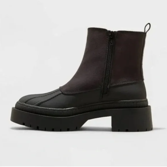 Ella Chelsea Duck Boots Universal Thread Black Chunky Combat Boots Water Repelle - Picture 2 of 3